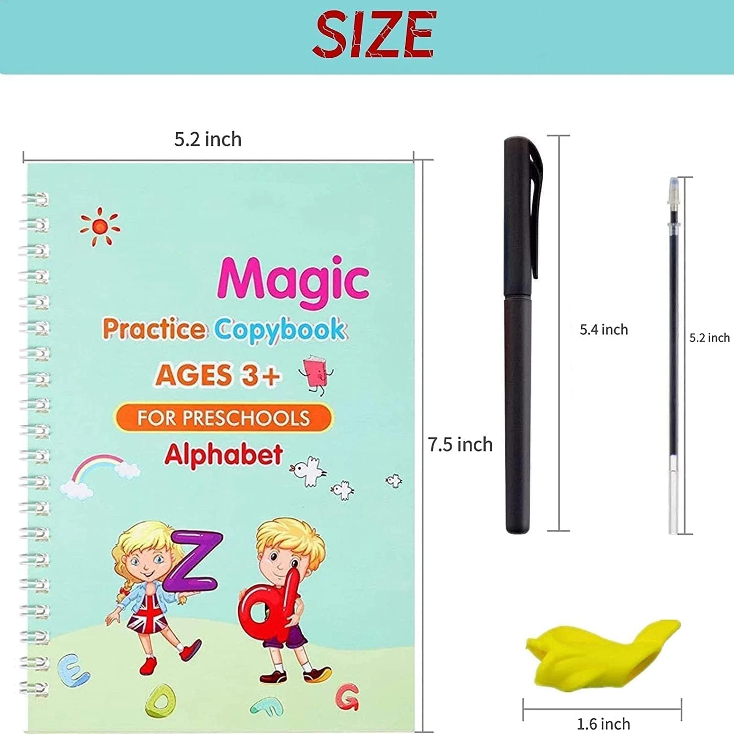 SHNMN Sank Magic Practice Copybook, (4 BOOK +1 PEN + 10 REFILL) Number Tracing Book for Preschoolers with Pen, Magic calligraphy books for kids Reusable Writing Tool - Image 3