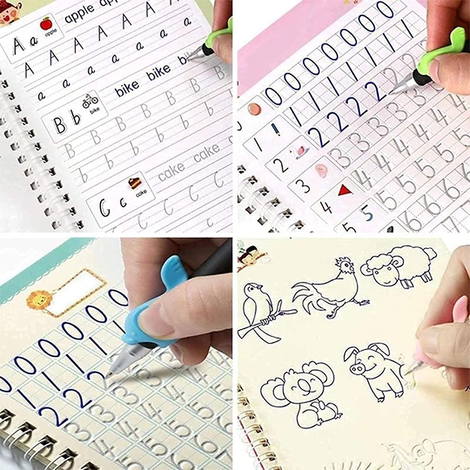 SHNMN Sank Magic Practice Copybook, (4 BOOK +1 PEN + 10 REFILL) Number Tracing Book for Preschoolers with Pen, Magic calligraphy books for kids Reusable Writing Tool - Image 5