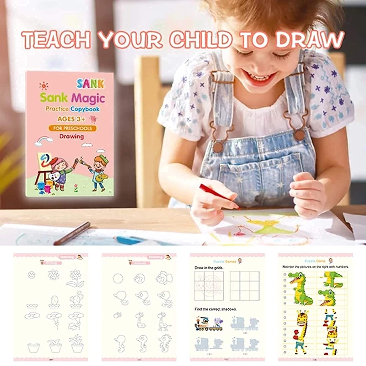 SHNMN Sank Magic Practice Copybook, (4 BOOK +1 PEN + 10 REFILL) Number Tracing Book for Preschoolers with Pen, Magic calligraphy books for kids Reusable Writing Tool - Image 6