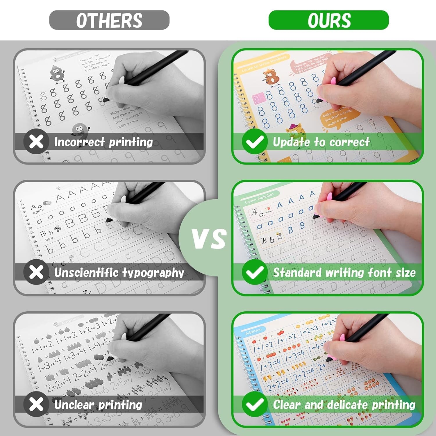 SHNMN Sank Magic Practice Copybook, (4 BOOK +1 PEN + 10 REFILL) Number Tracing Book for Preschoolers with Pen, Magic calligraphy books for kids Reusable Writing Tool - Image 7