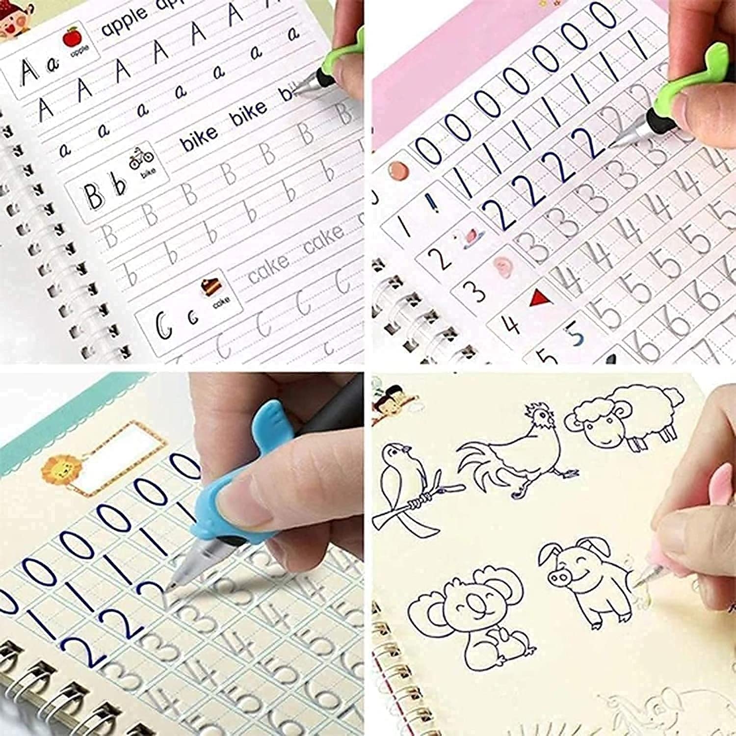 Sank Magic Practice Copybook, (4 BOOK + 10 REFILL+ 1 Pen +1 Grip) Number Tracing Book for Preschoolers with Pen, Magic Calligraphy Copybook Set Practical Reusable Writing Tool Simple Hand Lettering - Image 8