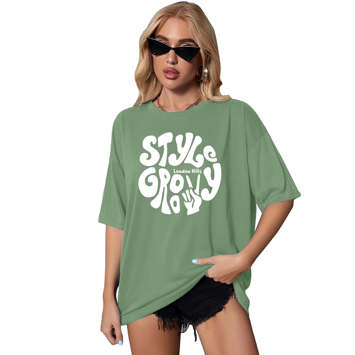 Women's Oversized Printed Longline T-Shirt - Image 46
