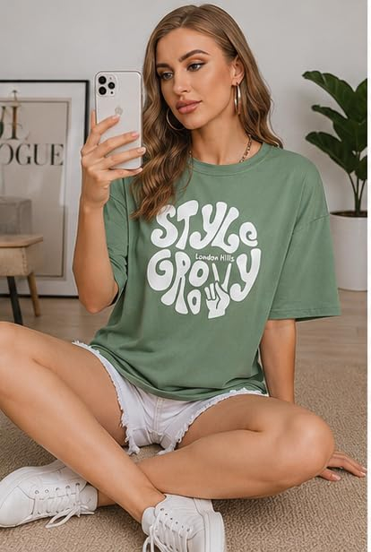 Women's Oversized Printed Longline T-Shirt - Image 49