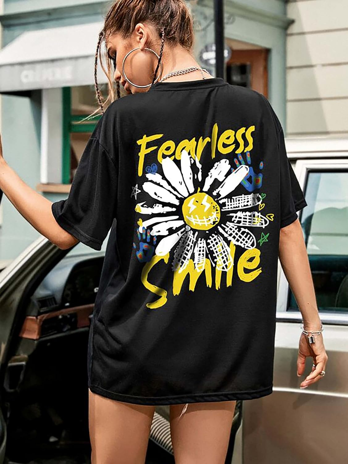 Women's Oversized Printed Longline T-Shirt - Image 57