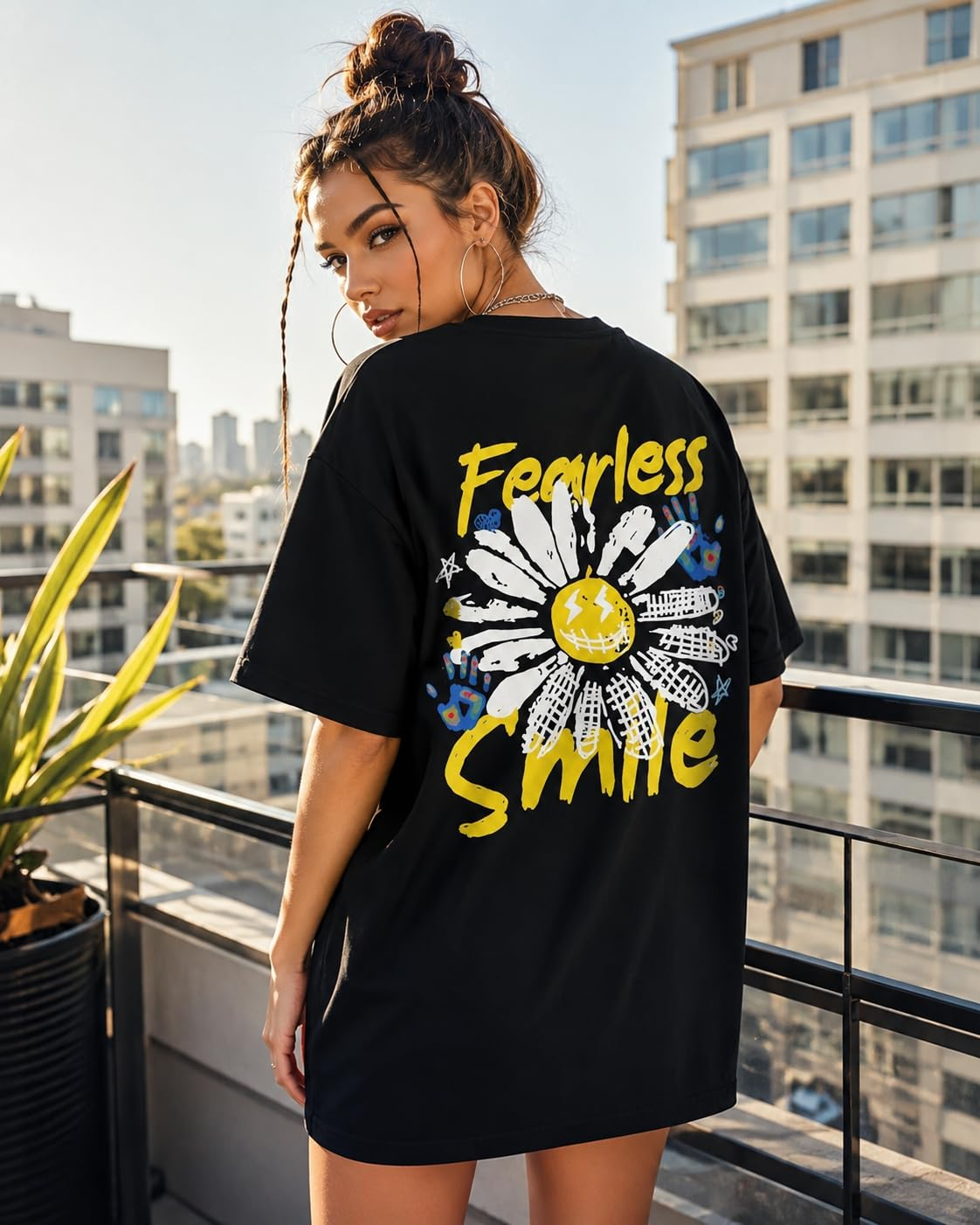 Women's Oversized Printed Longline T-Shirt - Image 58