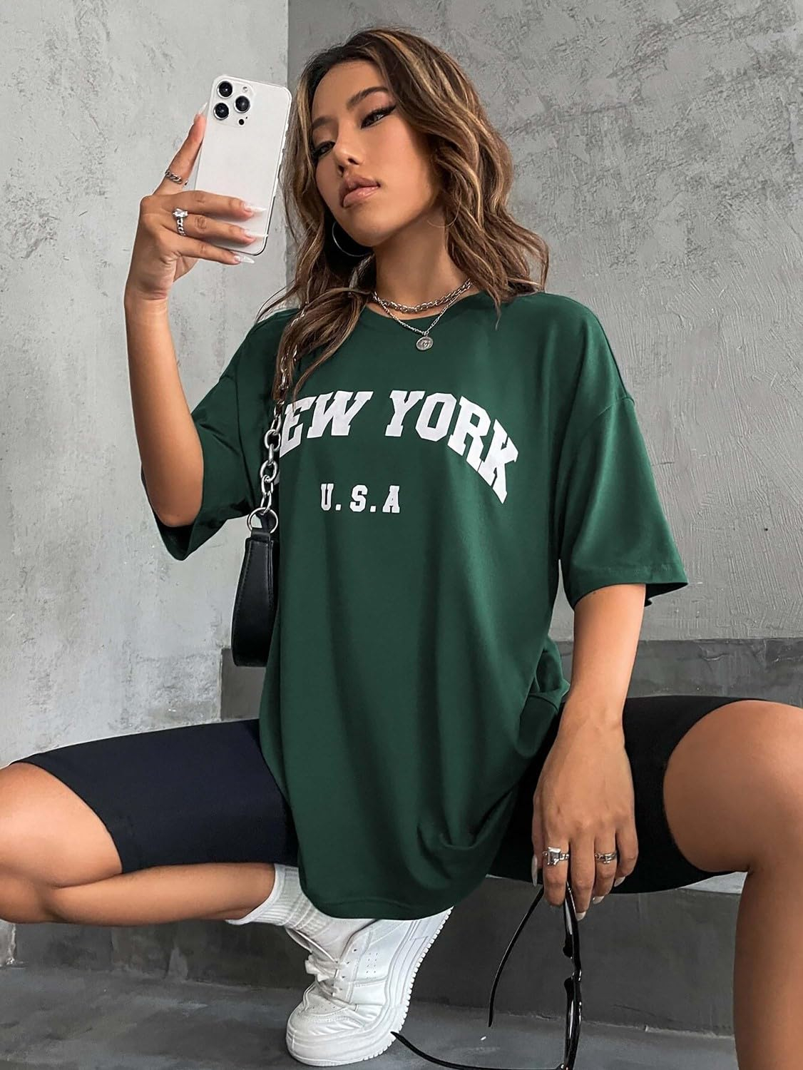 Women's Oversized Printed Longline T-Shirt - Image 63