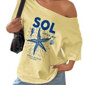 Women's Asymmetric-Neck Graphic T-Shirt