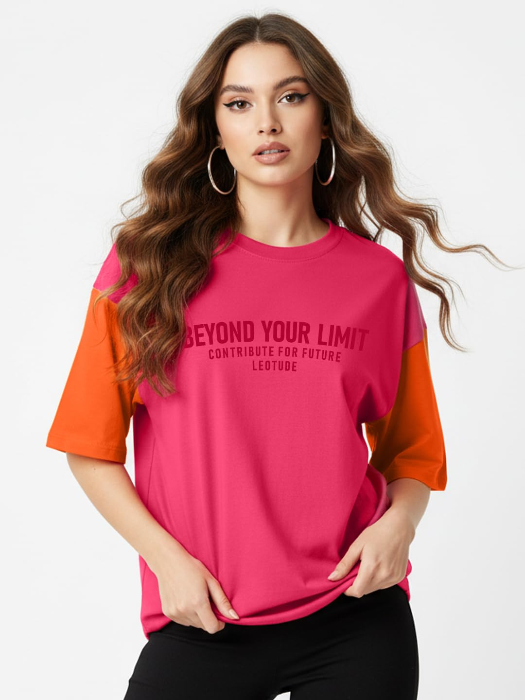 Women's Cotton-Blend Oversized Round-Neck T-Shirt - Image 3