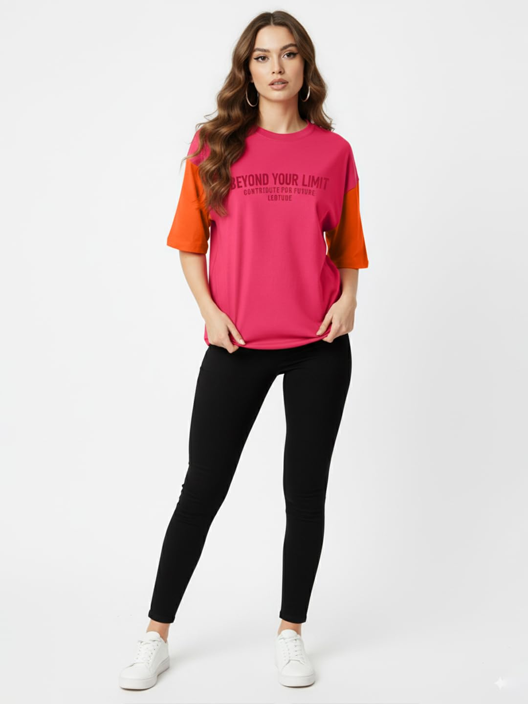 Women's Cotton-Blend Oversized Round-Neck T-Shirt - Image 6