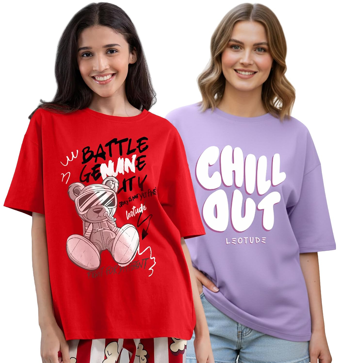 Women's Cotton-Blend Oversized Round-Neck T-Shirt - Image 13