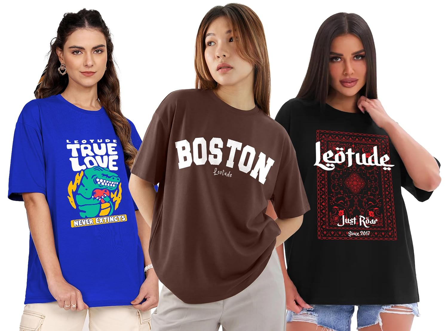 Women's Cotton-Blend Oversized Round-Neck T-Shirt - Image 14