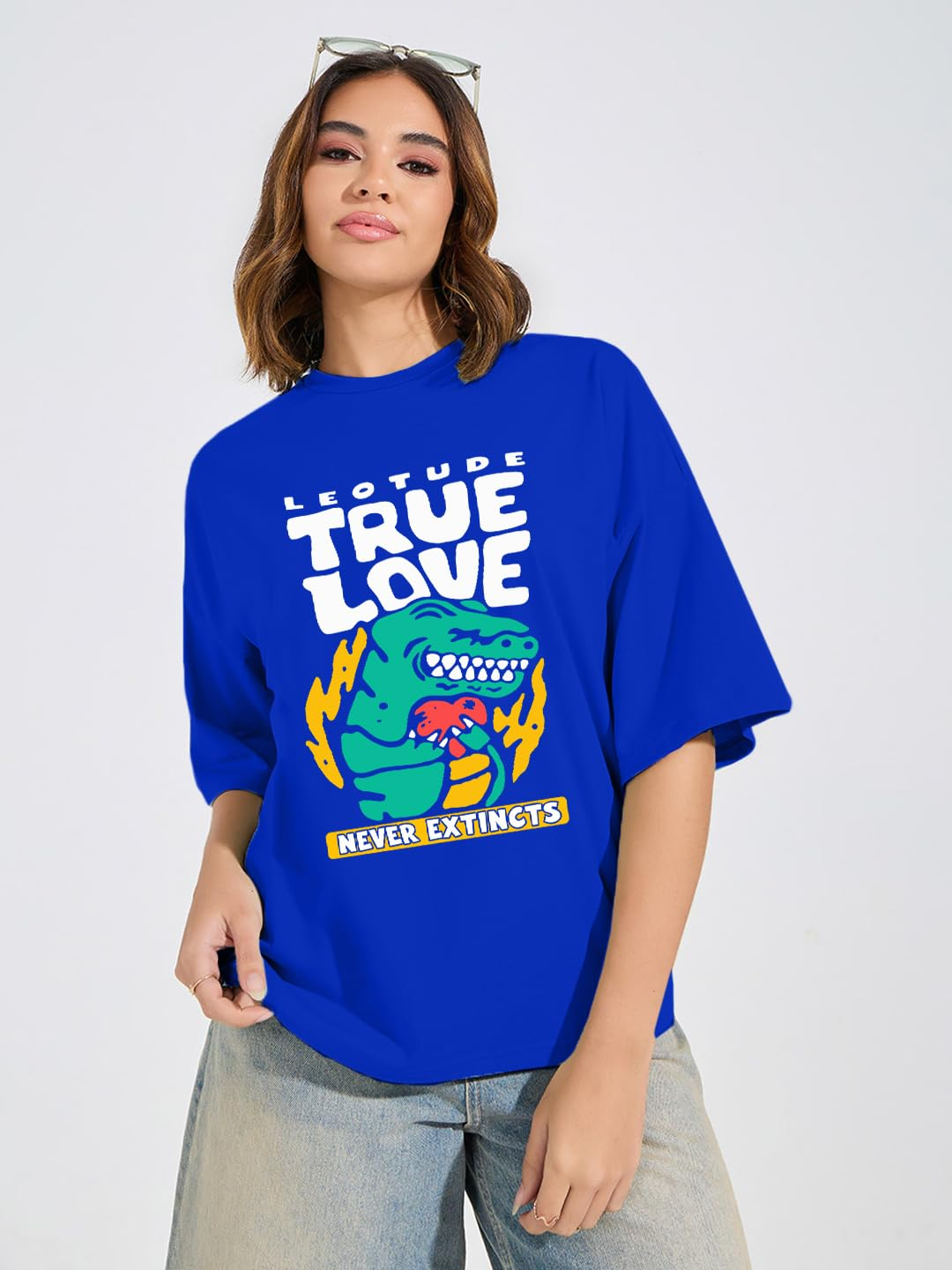 Women's Cotton-Blend Oversized Round-Neck T-Shirt - Image 15