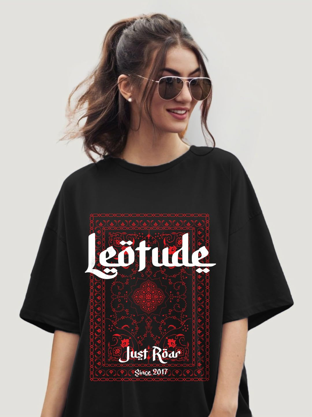 Women's Cotton-Blend Oversized Round-Neck T-Shirt - Image 17