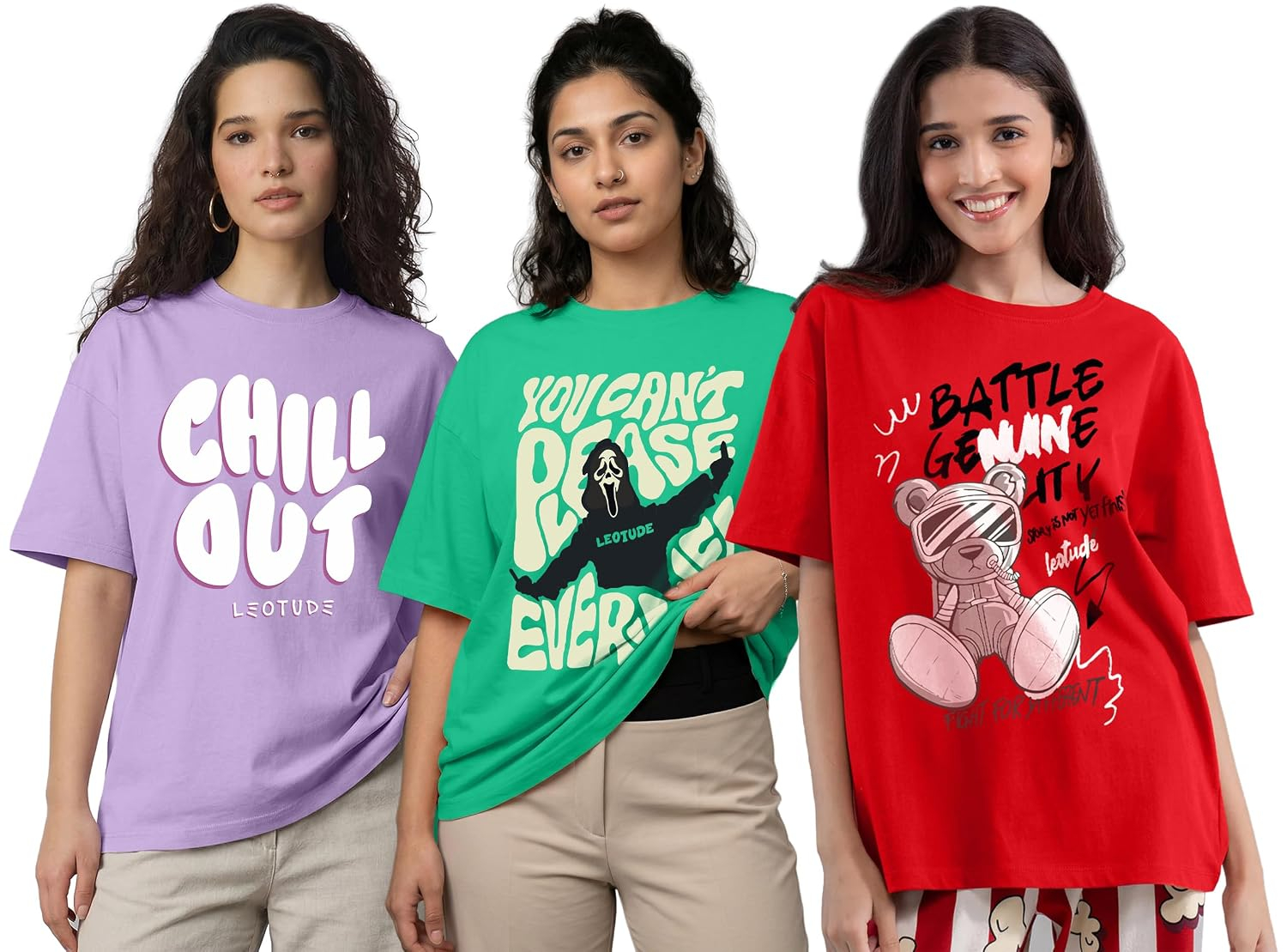 Women's Cotton-Blend Oversized Round-Neck T-Shirt - Image 20
