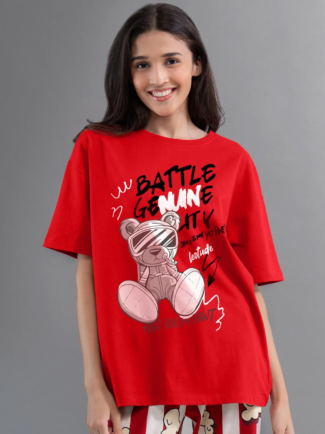 Women's Cotton-Blend Oversized Round-Neck T-Shirt - Image 23