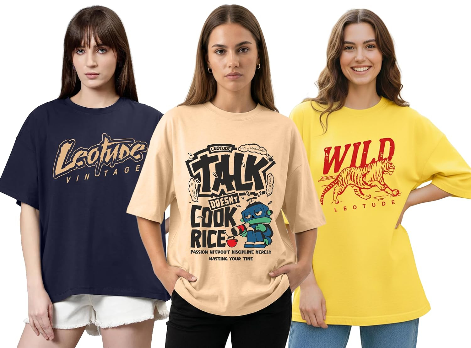 Women's Cotton-Blend Oversized Round-Neck T-Shirt - Image 28