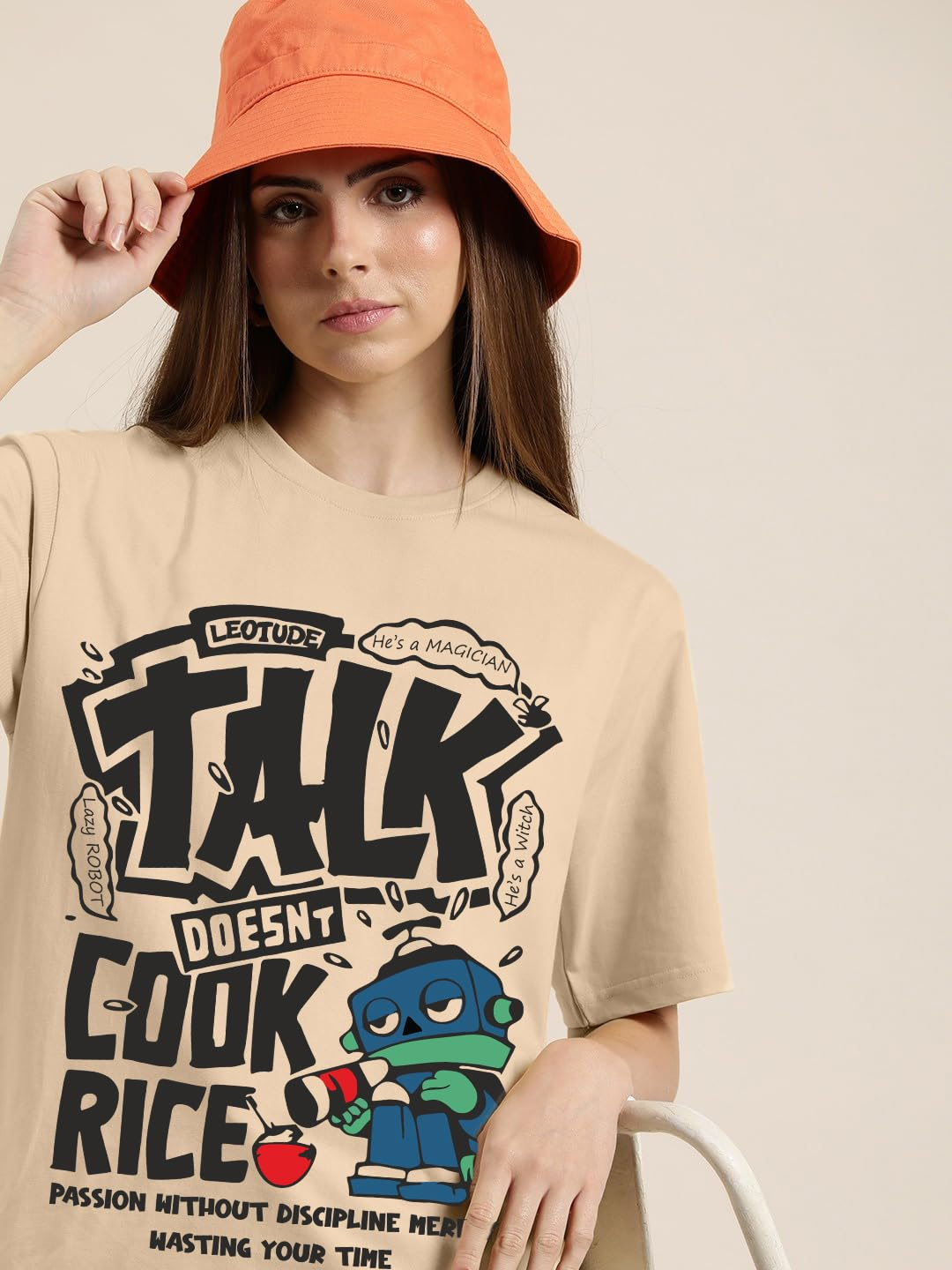 Women's Cotton-Blend Oversized Round-Neck T-Shirt - Image 30