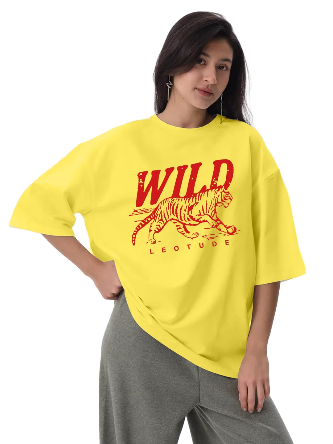 Women's Cotton-Blend Oversized Round-Neck T-Shirt - Image 31