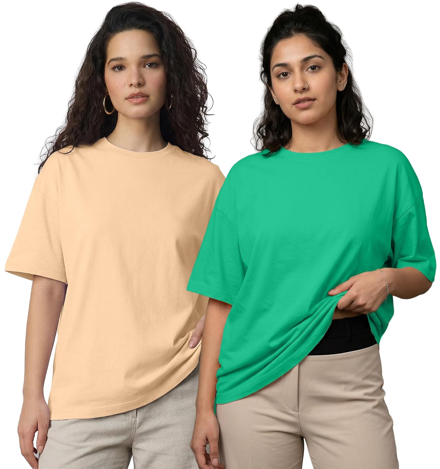 Women's Cotton-Blend Oversized Round-Neck T-Shirt - Image 34