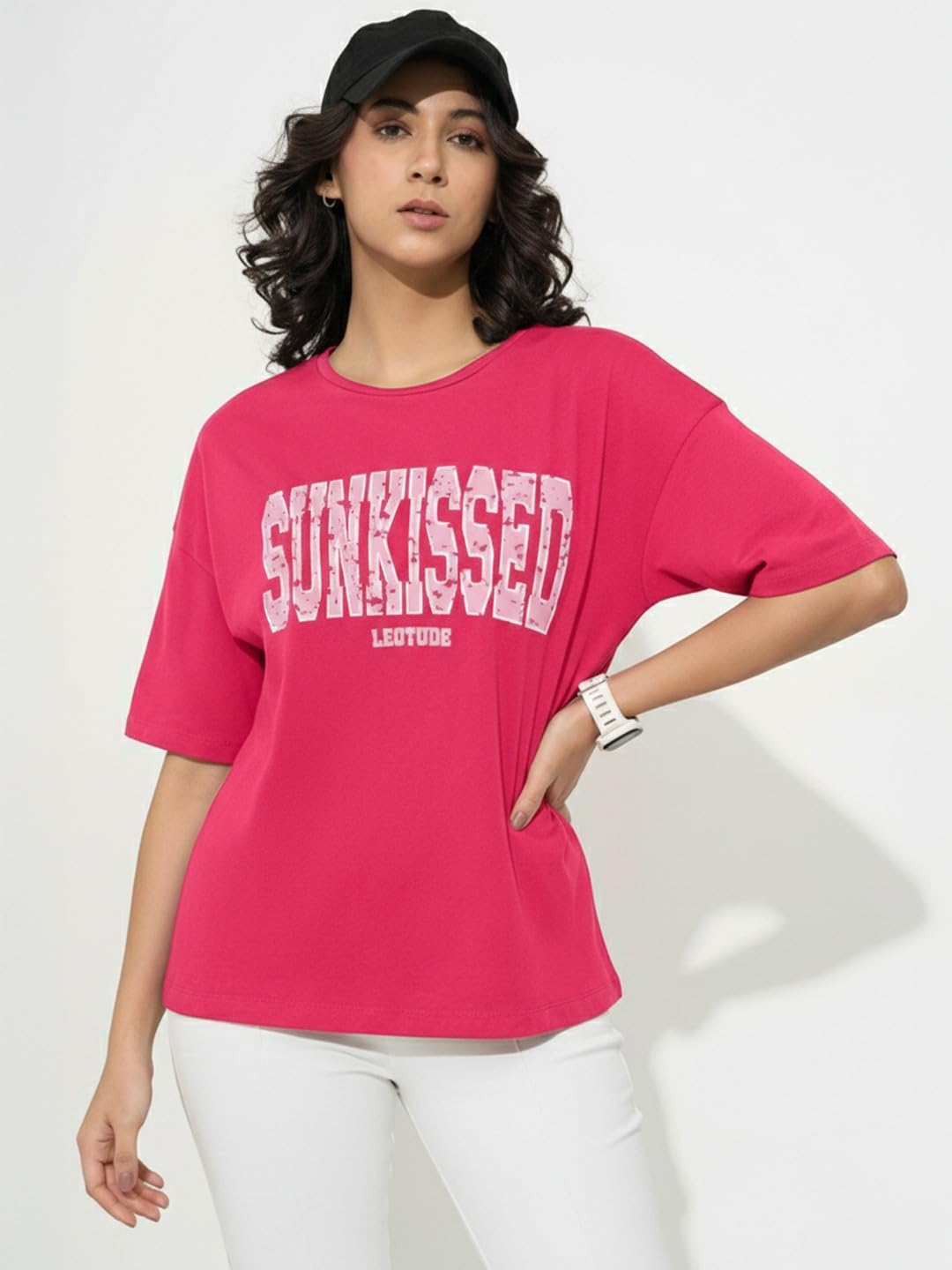 Women's Cotton-Blend Oversized Round-Neck T-Shirt - Image 36