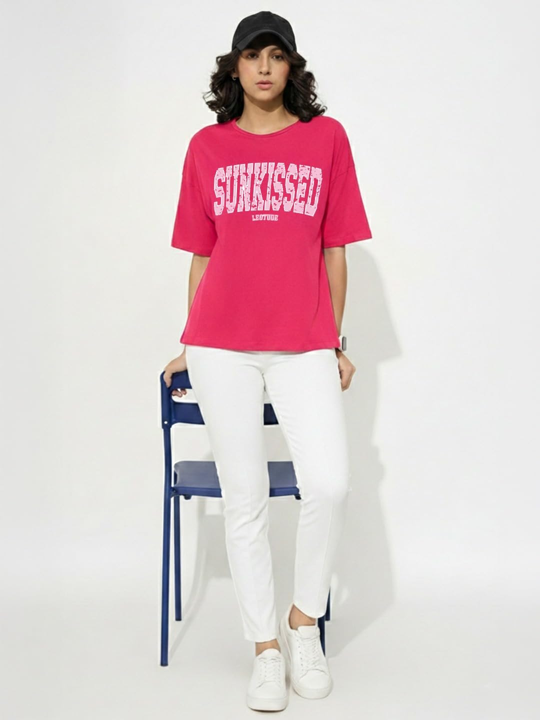 Women's Cotton-Blend Oversized Round-Neck T-Shirt - Image 39
