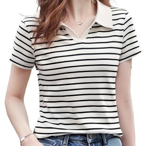 Striped Collar Polo Top