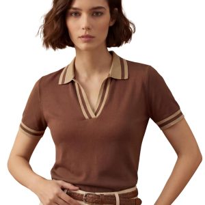 Contrast Trim V Neck Polo