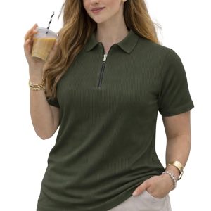 Ribbed Zip Collar Polo