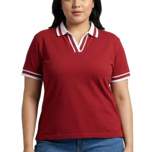Plus Size Stripe Collar Polo