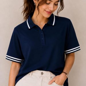 Striped Trim Polo Tee