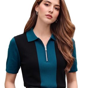 Color Block Zip Polo