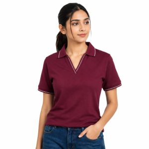 V Neck Contrast Polo Top